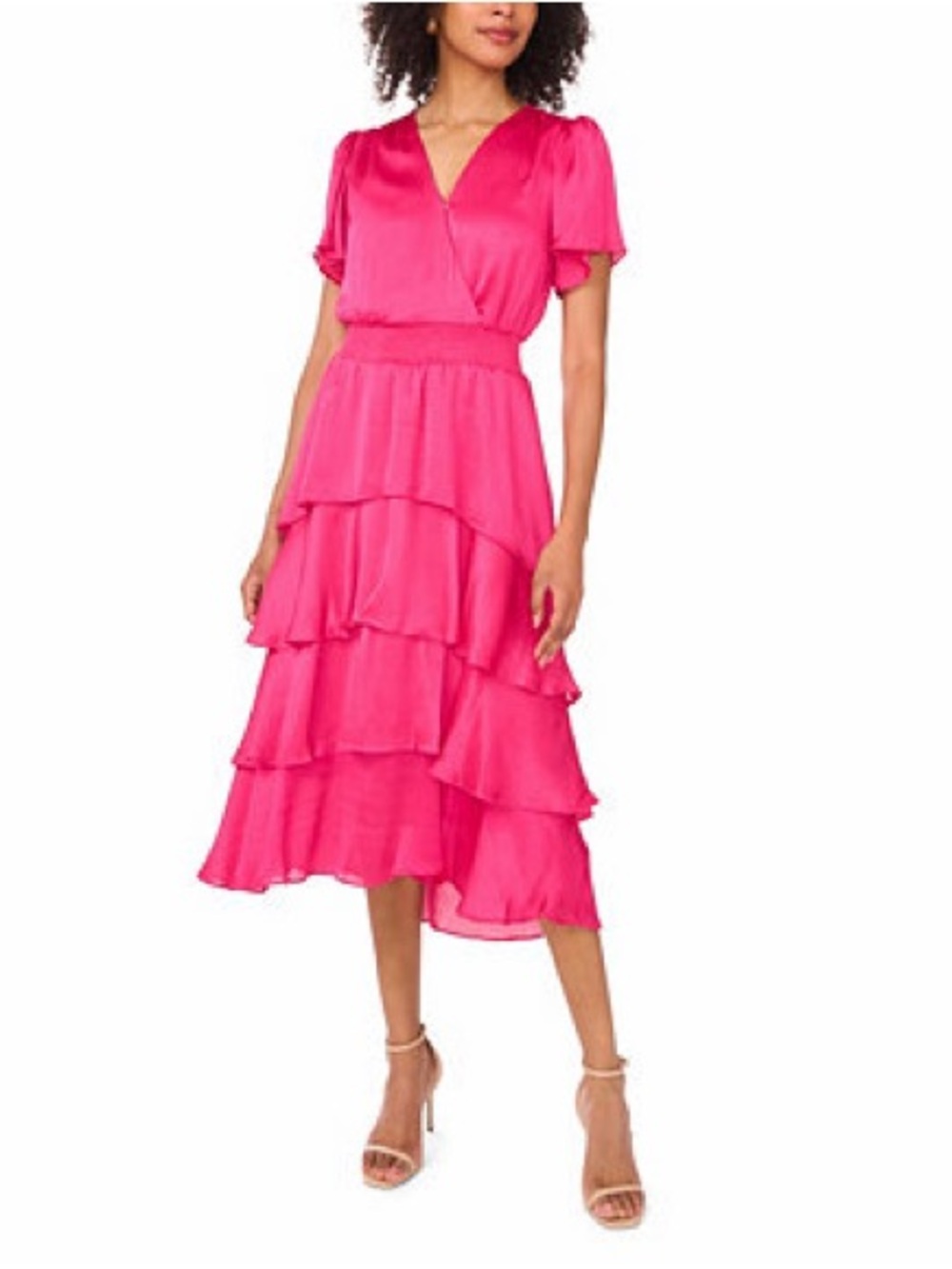 Vince Camuto Vibrant Pink Tiered High-Low Maxi Dress